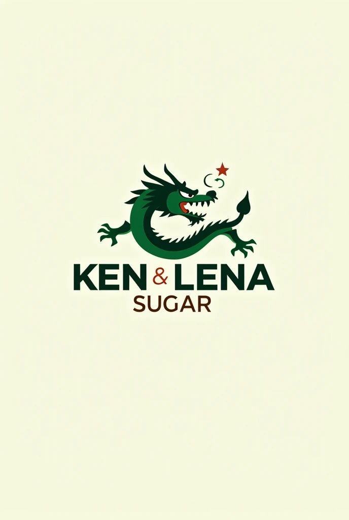 create a logo for the brand "KEN LENA SUGAR" the mascot is a green dragon, write the brand name together so that it can be read perfectly