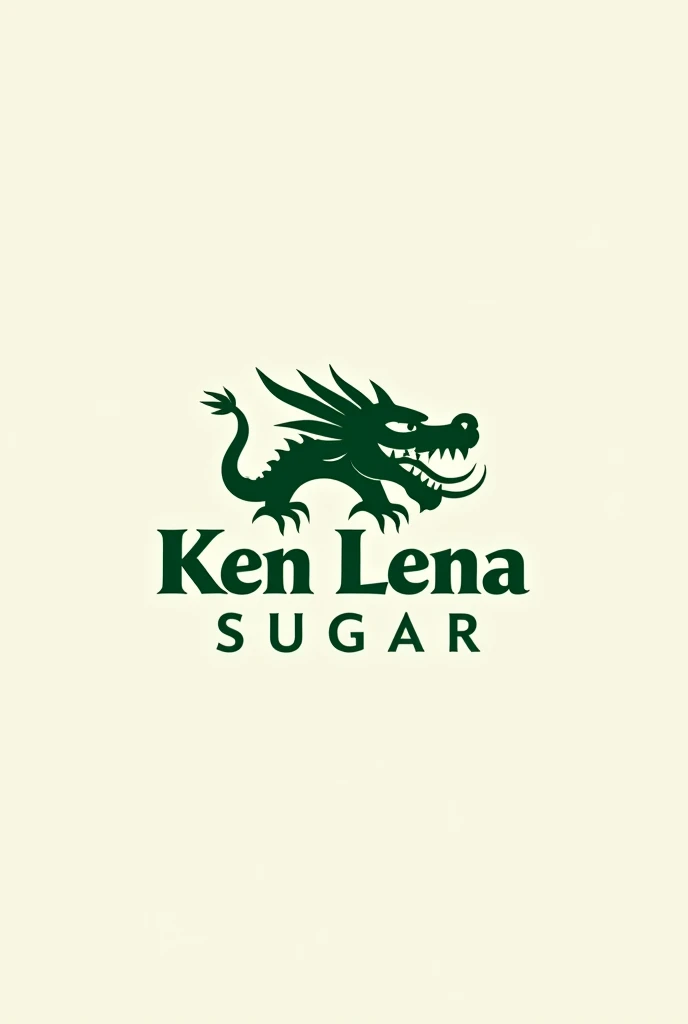 create a logo for the brand "KEN LENA SUGAR" The mascot is a green Chinese dragon. Write the brand name along with it so that it can be read perfectly. Just make a dragon above the name., something more minimalist, the dragon has to look angry, and the name has to be spaced and on the same line in a really cool way