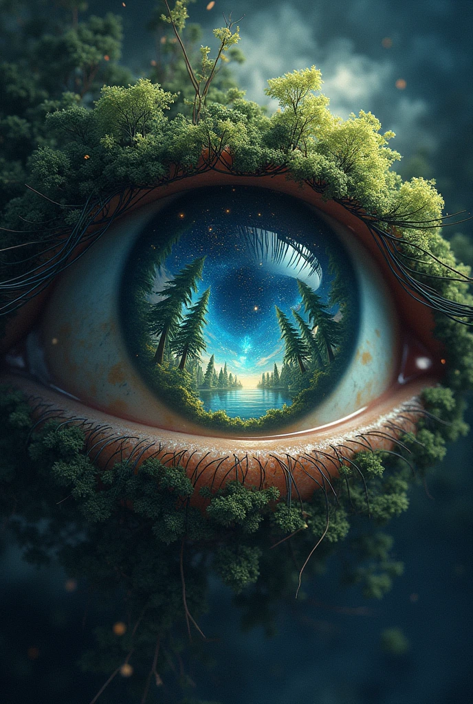 where the pupil shows an infinite universe and the iris contains a forest