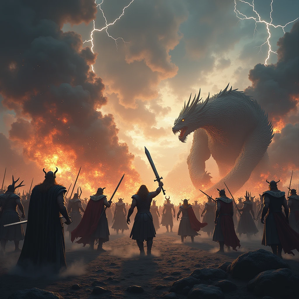 ragnarok mitology battle, realistic