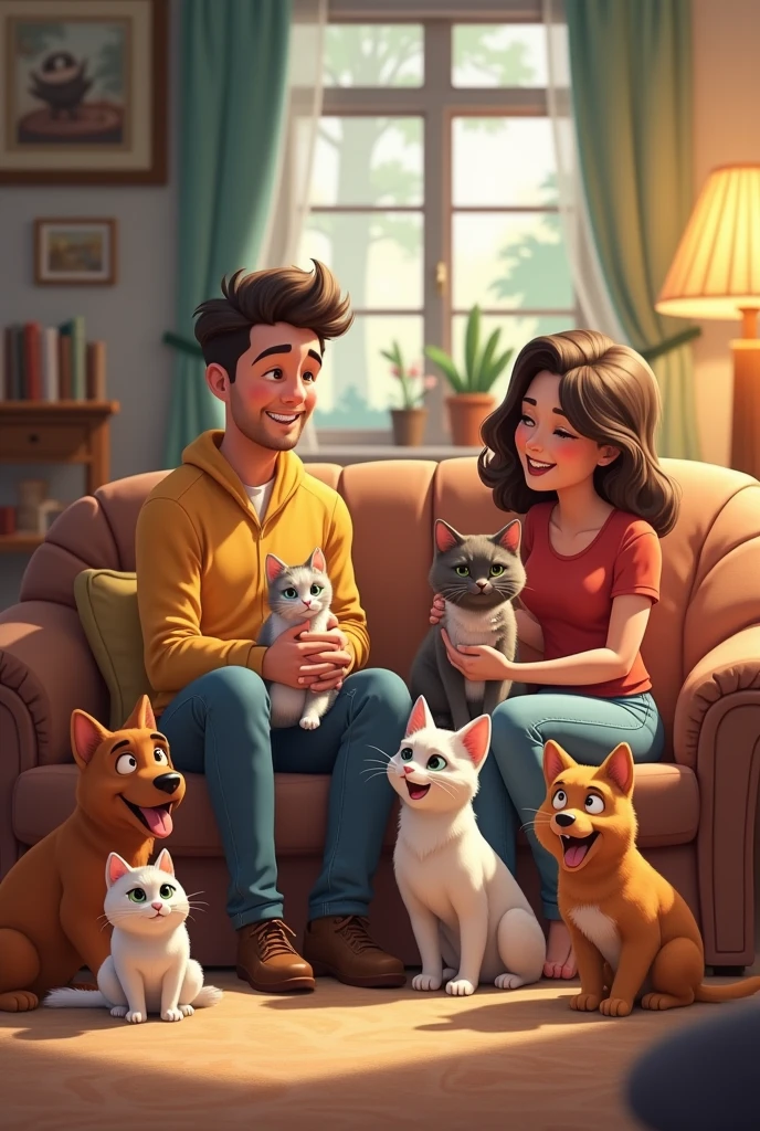 Man 1 woman 2 dogs 5 cats