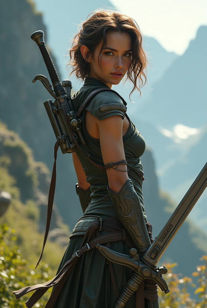 Female half-elf with short brown hair who uses a sword, and that has a firepower
