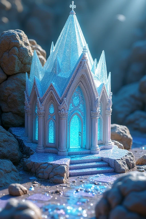 Buildings made of jewels Gothic architecture I want to make it look more like the sparkle of jewels.、There are gems buried in the surrounding rocks too.、Land of the Lustrous、A building made entirely of jewels. I wish the exterior walls would reflect the light and sparkle more, and give the jewels a more transparent look. The walls of the building were all diamonds, and the rocks looked like they were buried in jewels. A smaller building would be fine. I'd like to see something near the entrance.
