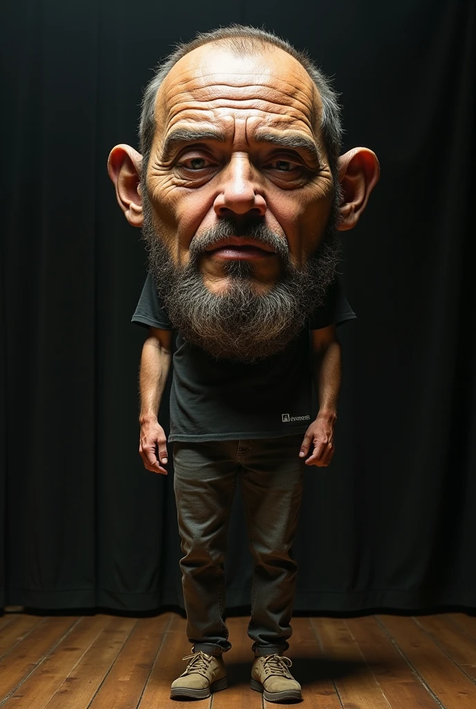 Man's face on natural mask standing on stage written Tyros_Talia is as real as in real life