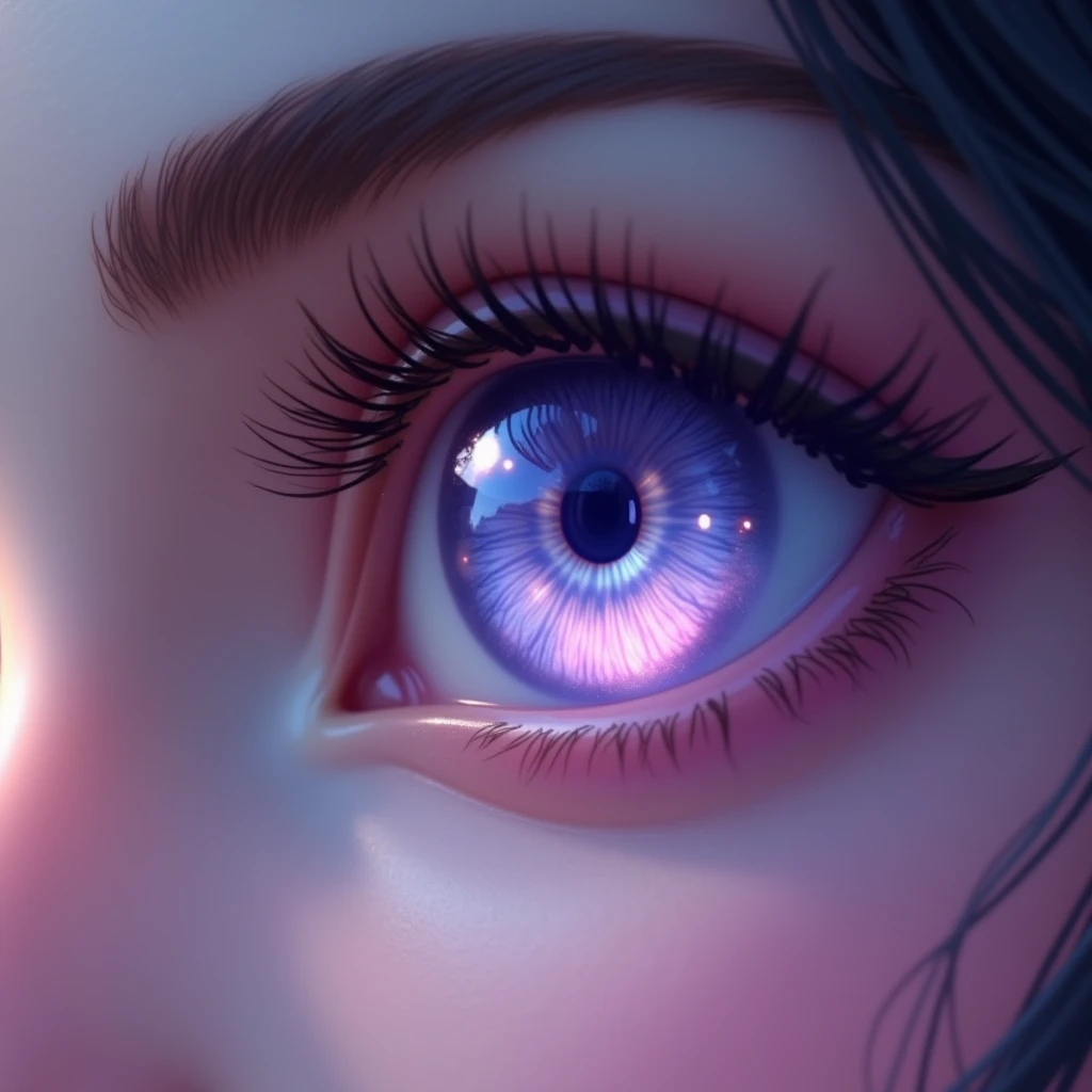 Close up women eye, lavender, glowing, cute, shining, glossy,