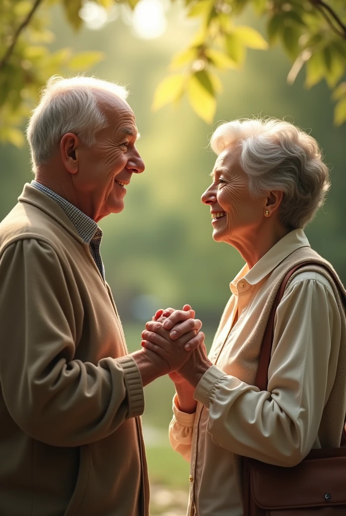 Senior couple holding hands