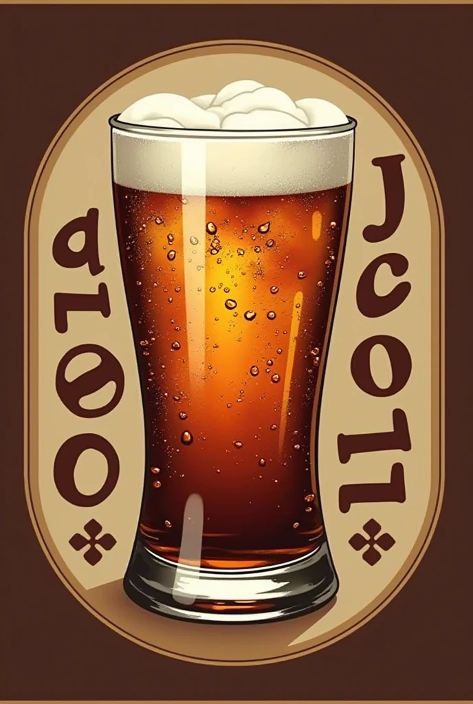 An advertising logo that says "cola jel" in a semi-circle. I have the Center, a light brown glass.