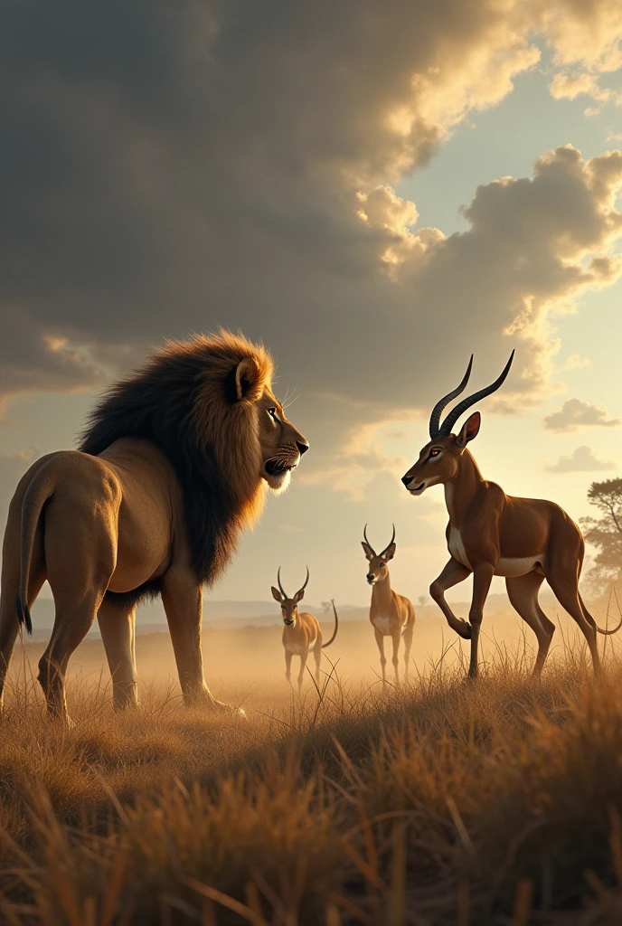 The clan of true lions and the clan of gazelles face to face and fight each other