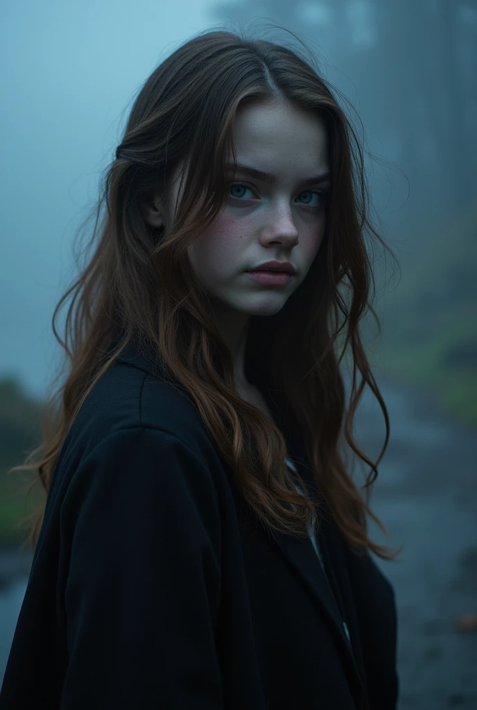 (Mackenzie Foy  adolescente, russet hair,  On open legs:1.5) (long messy hair:1.3), blue colored eyes, detailedeyes, detailed lips, (girl no, sensuous, whole body:1.5), (stunning locations at night with fog and mist, neve:1,3), night photo, (photo from several different angles:1.5), small neckline, ray tracing,(best qualityer,4K,8k,high resolution,work of art:1.2),ultra detali, (realisitic,photorealisitic,photo-realisitic:1.37), HDR, ultra HD, work of art, proffesional, bright coloured, bokeh, studio lighting,NSFW