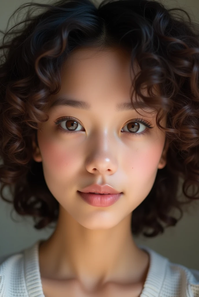 ((Hyper-realistic)) ((hyperdetailed)) high quality image of a Blasian girl with beautiful (( expressive brown eyes)) ((thai features)) cute mouth ((attractive lips)) curly hair, ((lifelike skin texture)) wearing a white trendy top ((detailed skin)) ((hyperrealistic)), asian, Blasian, 20 yo adorable female, Blasian, Fujifilm, XT3 grain, selfie, UHD, high quality, A masterpiece, best quality, 8k

