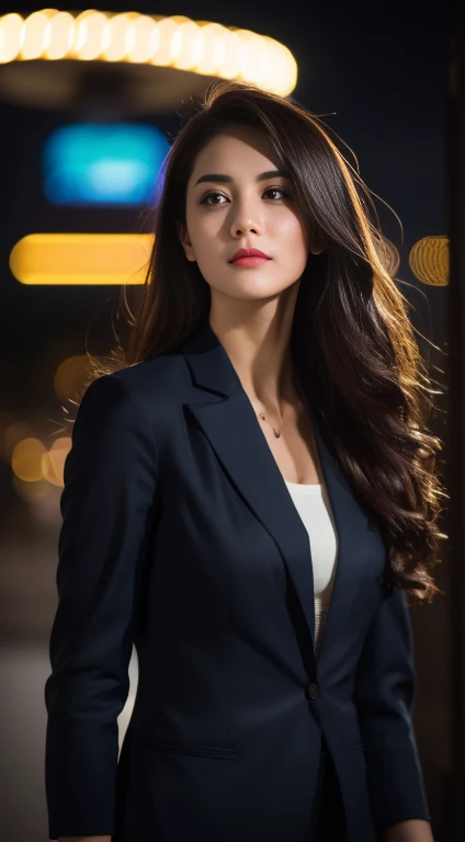 Tall and slender beauty、Beauty in suits、Colossal 、undershirt、Cool beauty、Career woman、Japan beauties、modeled、tiese，Hotel lobby
1girl,solo,long hair,Rough skin,(looking at viewer:1.2),wet hair,micro_shorts,dark,polaroid,(depth_of_field:1.5),rainy days,outdoors,street,hair between eyes,moody lighting,Tyndall effect,Cinematic Lighting,night,lamppost,lens flare,available light,rim light,glowing neon lights,curvy,chinese_style,