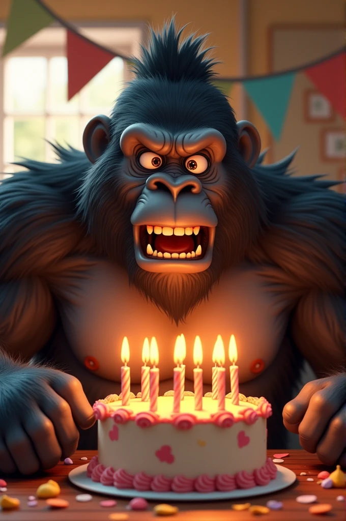 gorilla blowing the birthday cake