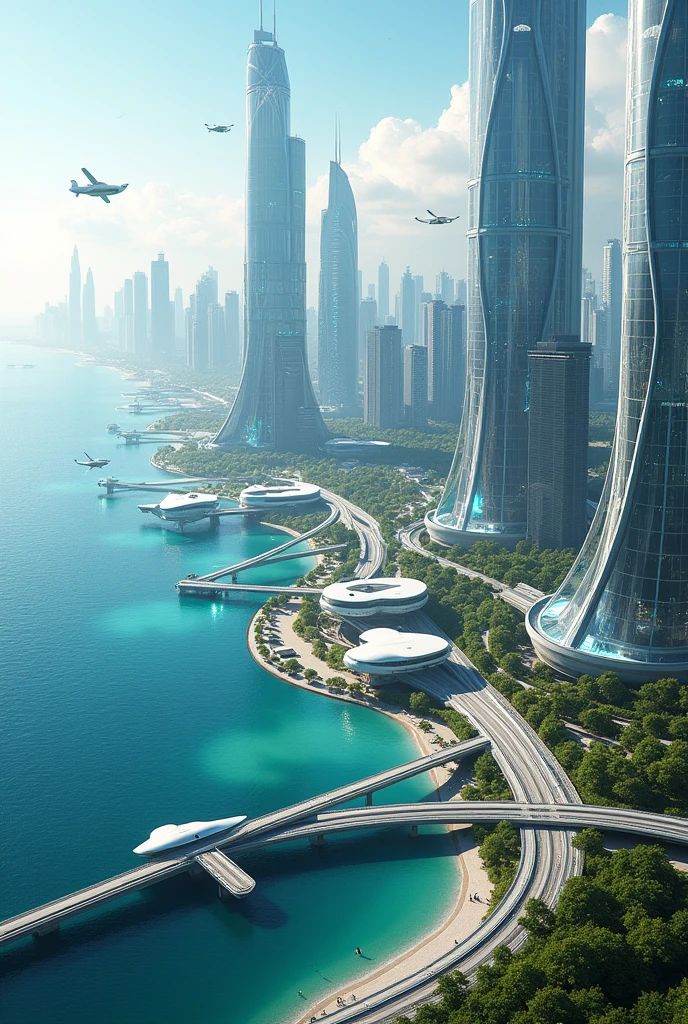 City in the future near sea