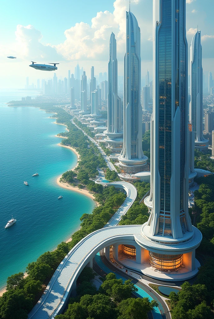 City in the future near sea

