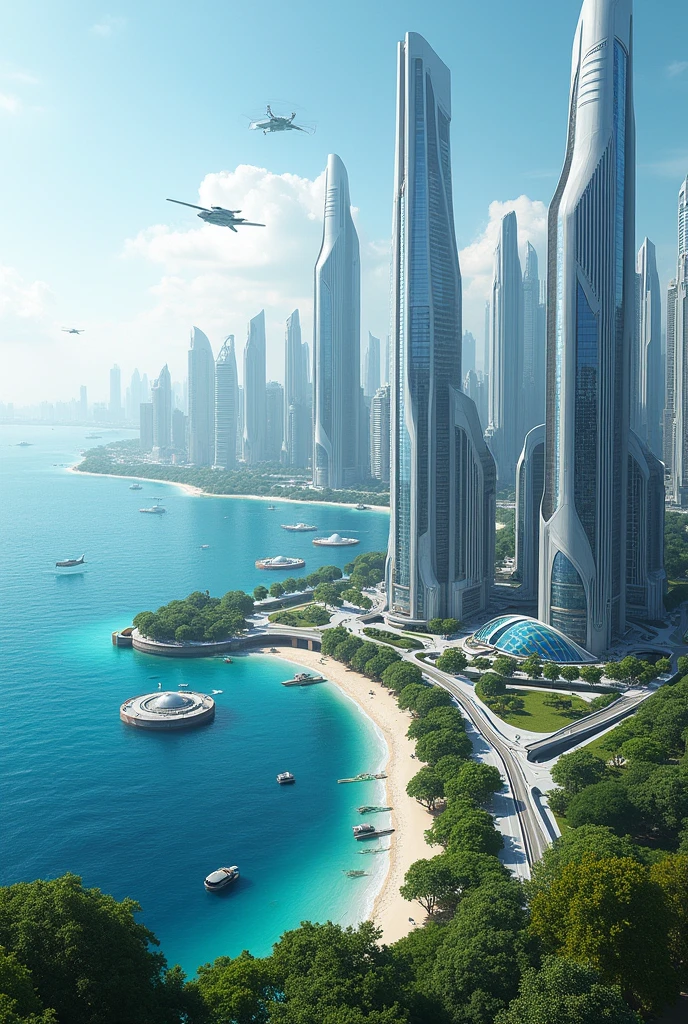 City in the future near sea
