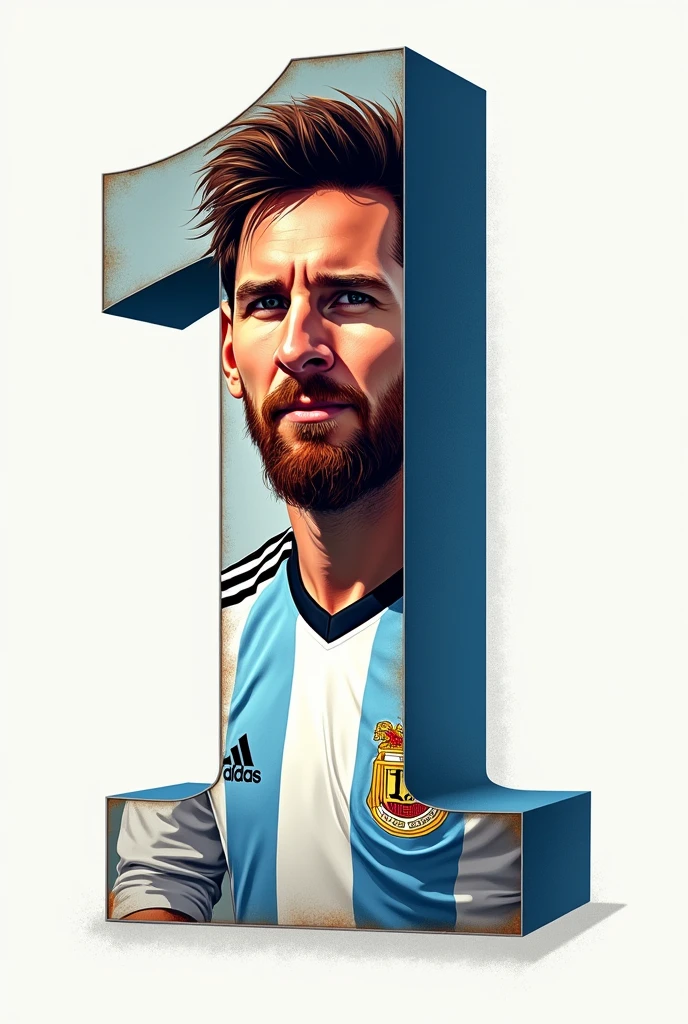 An illustration of a number one that has Lionel Messi wearing the Argentina shirt inside but Messi does not go beyond the limits of the number