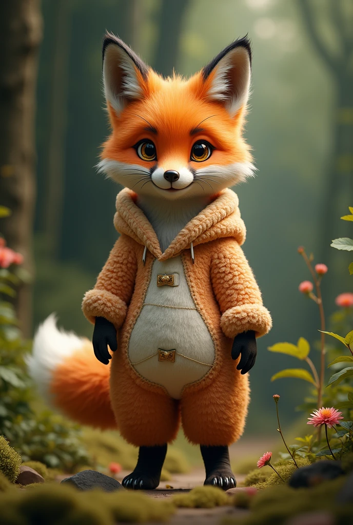 Red fox with alpaca jumpsuit