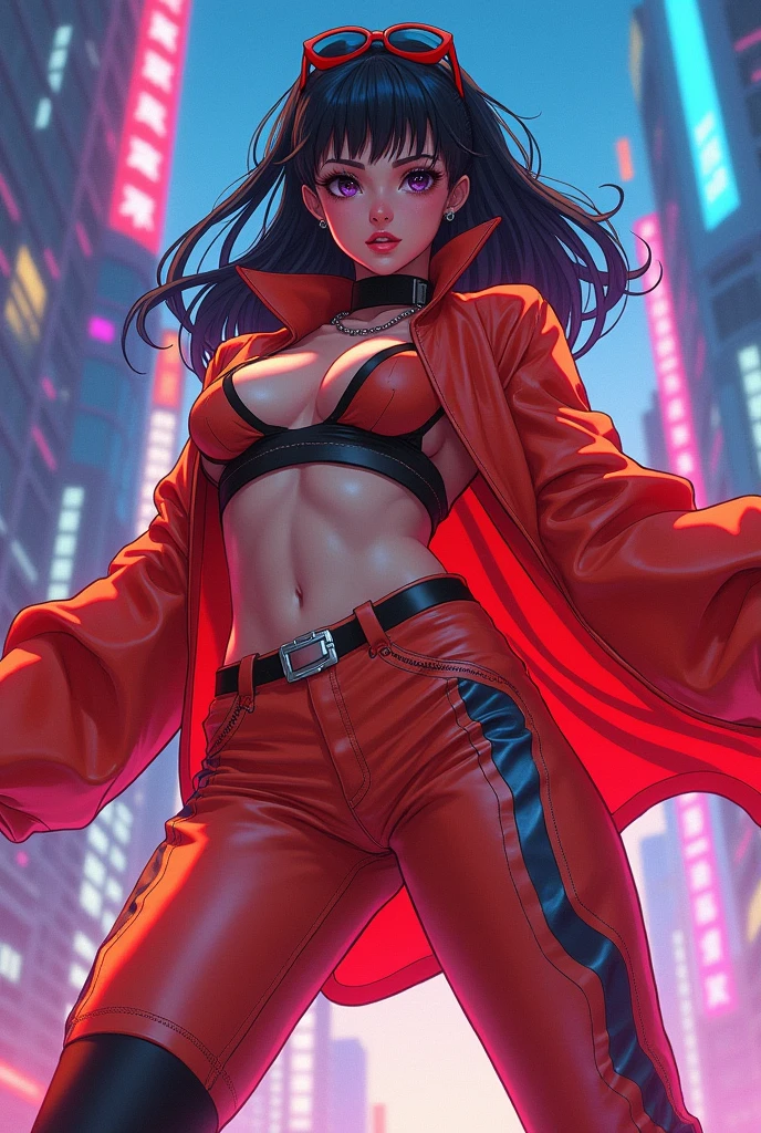 Generate drawing of a woman's outfit inspired by the 80s anime