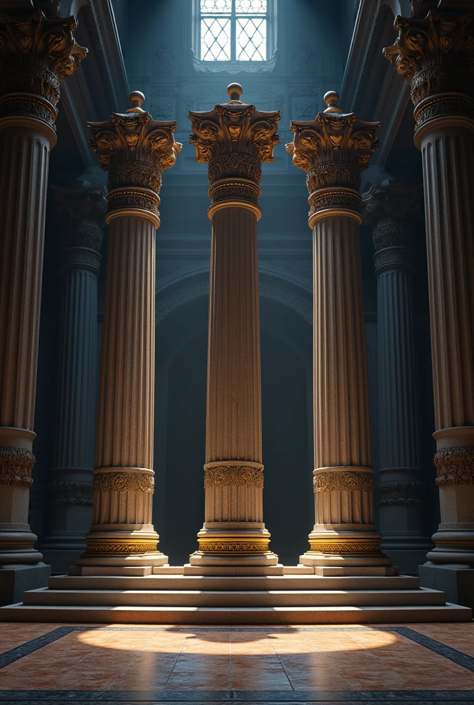 Three pillars that reflect intelligence, strength and beauty in Freemasonry