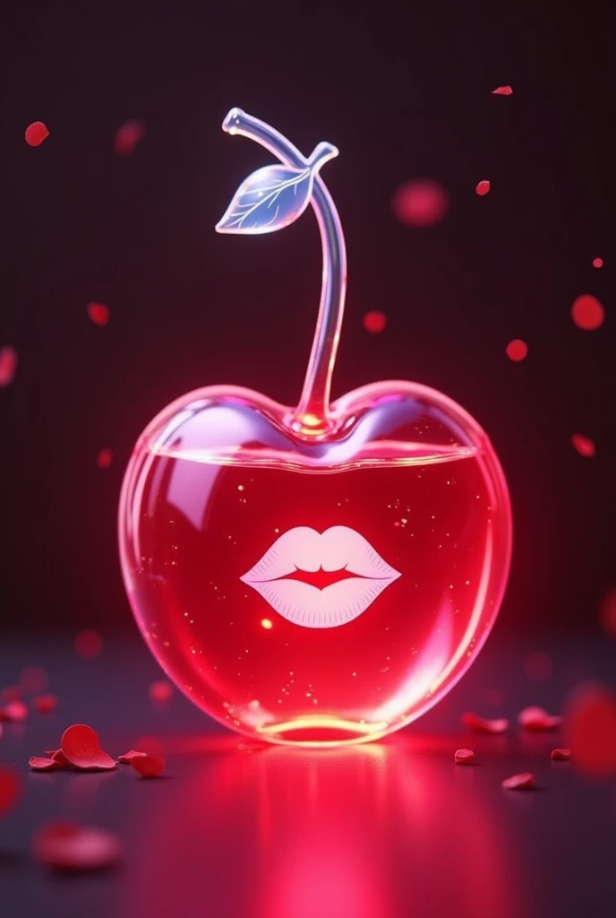create a lightstick that has the transparent part in cherry color and in the shape of a cherry and a kiss inside, make the handle a little smaller and a little thicker, and add a box that matches it
