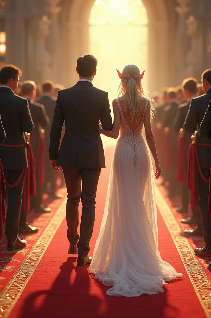White dress like an elf princess accompanied the VIP on the carpeted path to the stage