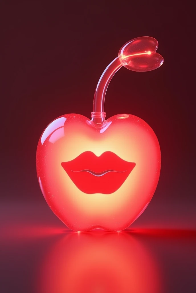 create a lightstick that has the transparent part in cherry color and in the shape of a cherry and a kiss inside, make the handle a little smaller and a little thicker, and add a box that matches it
