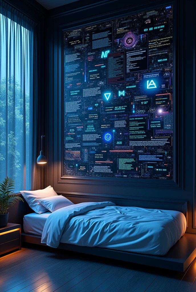 Design for a bedroom wall with programming images