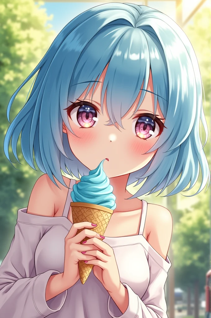 Kafka from honkai star rail licking a ice cream