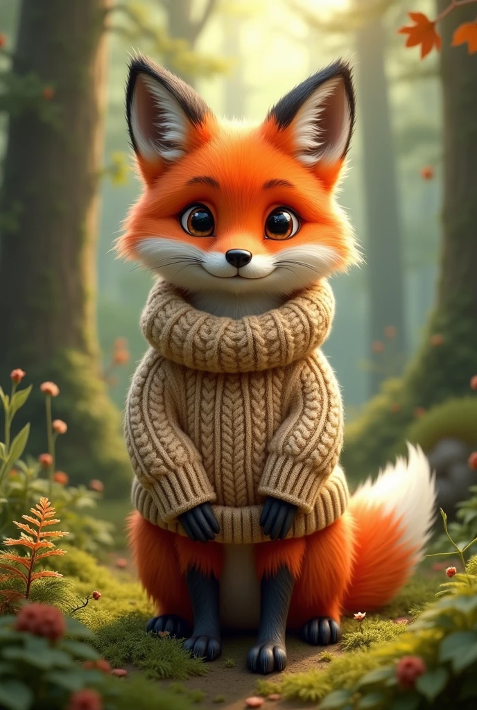 red fox in woolen jumper
