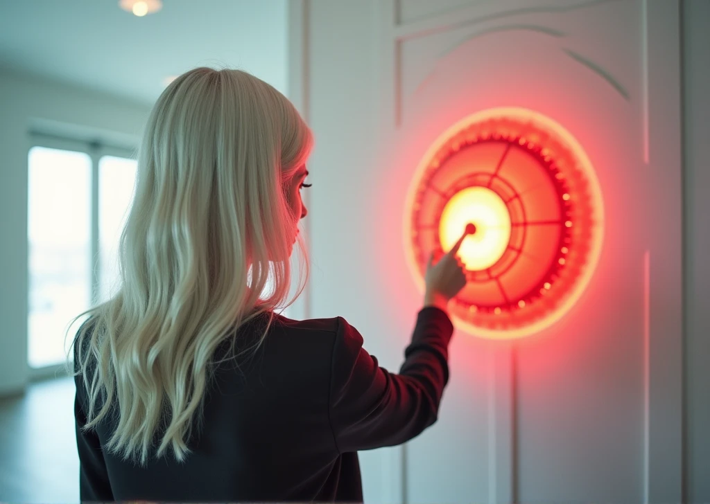 a woman with white hair activating a red time bomb in a white bank-like location