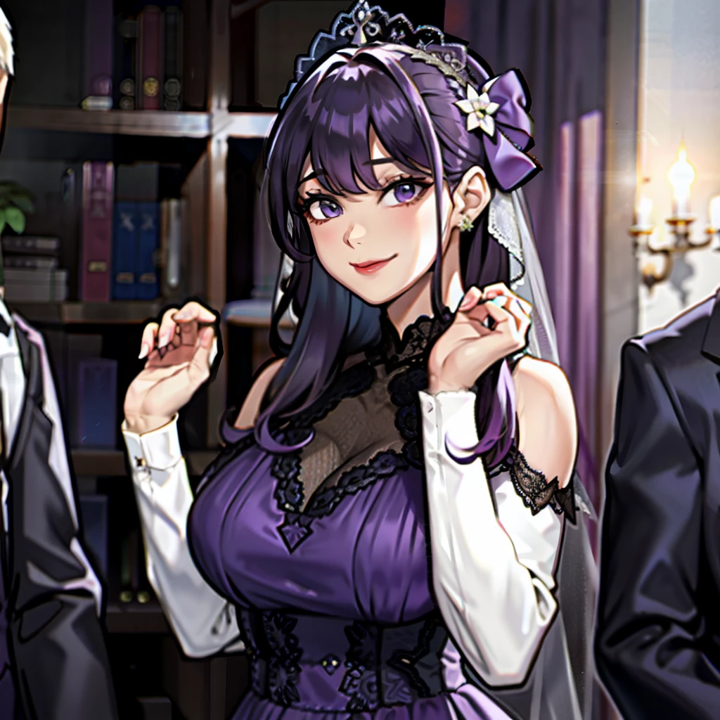 A girl in a purple dress invited to a wedding
