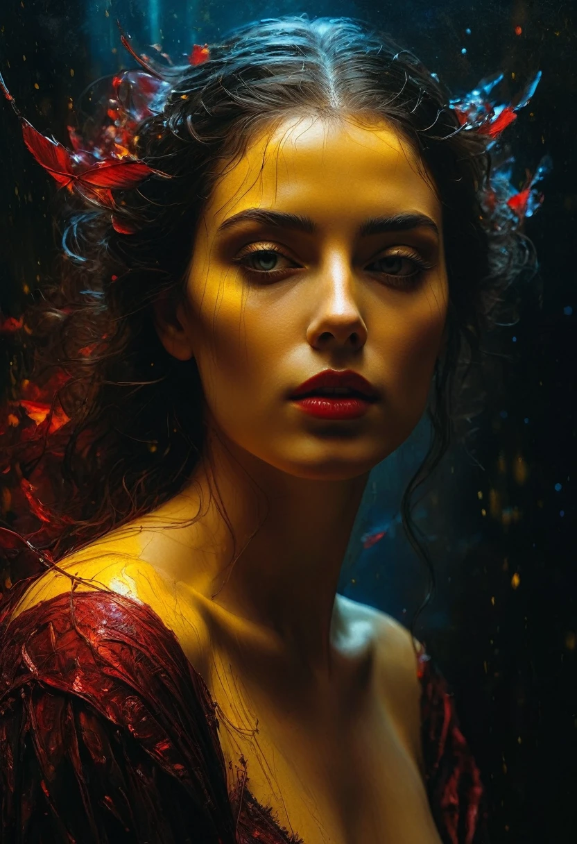 Beautiful cinematic impressionistic painting, Dark eerie horror something out of this world monster with a red and yellow hellish look, in the style of Jeremy Mann and Charles Dana Gibson, Mark Demsteader, Paul Headley, perfect composition, beautiful detailed intricate insanely detailed octane render, trending on artstation, art photography 8k, photorealistic concept art, software natural volumetric cinematic ideal light, chiaroscuro, award winning photography, masterpiece, oil on canvas, Raphael, Caravaggio, Greg Rutkowski, Beeple, Beksinski, Giger, ultra HD, realistic, vibrant colors, high detail, UHD drawing, pen and ink, perfect composition, beautiful detailed complex insanely detailed octane rendering, trending on artstation, 8k art photography, photorealistic concept art, soft natural volumetric cinematic perfect light