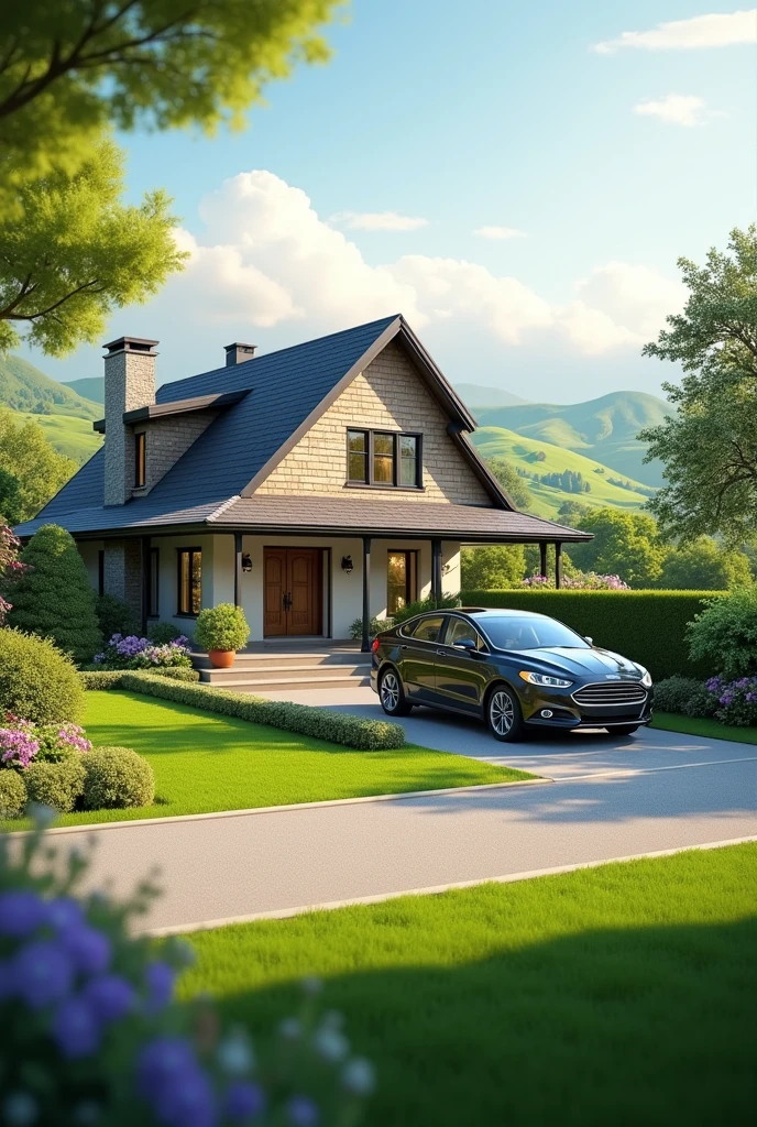A canvas which shows opportunity, abundance and growth with house and car