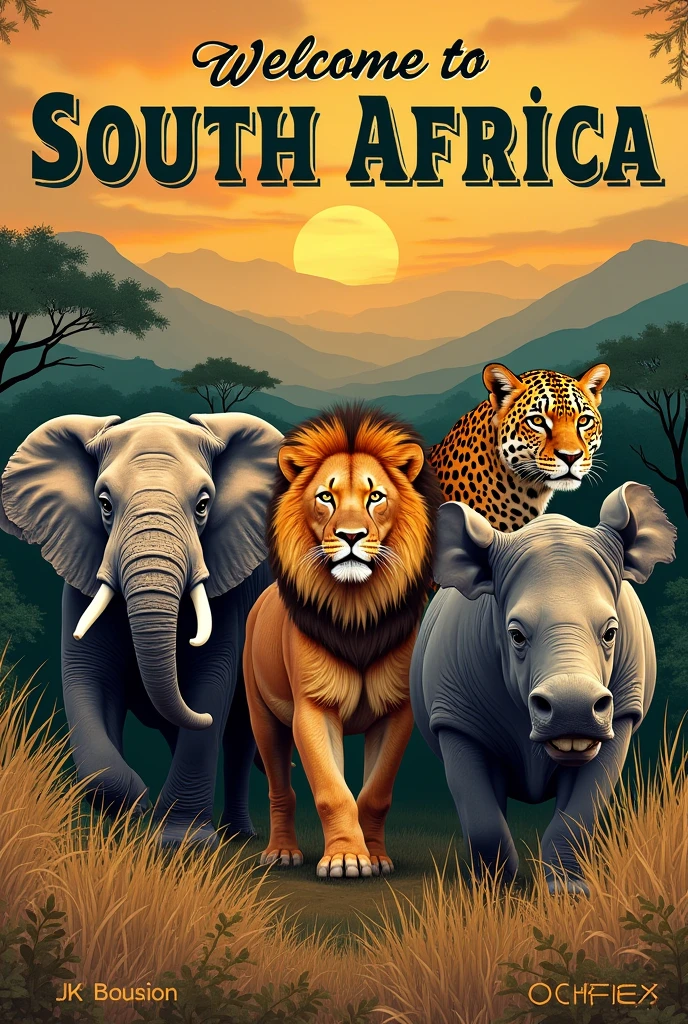 I want a title for a monograph that says welcome to South Africa and I want the Big 5 on the cover. I want it to be just 5.