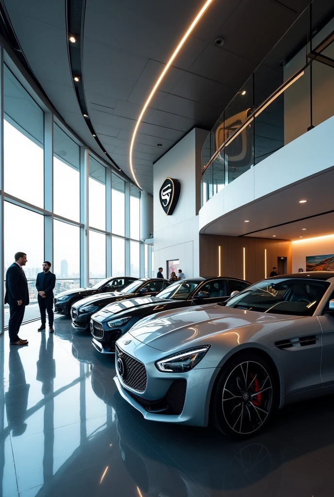 Make a Car Showroom Picture The name of showroom should be Sharjah Motors 