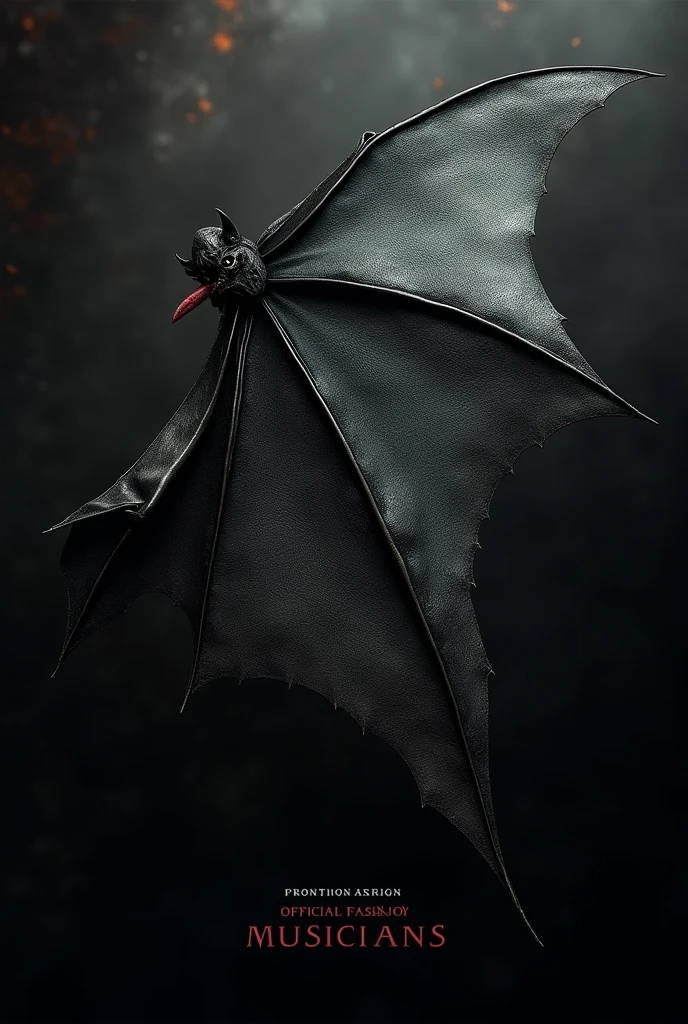 bat wing ,inside the phrase DRACULA,in smaller letters below the wing the phrase.Official fashion for musicians.