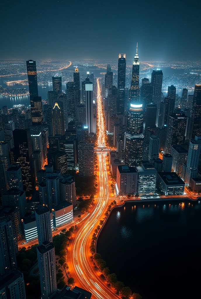 Background with city and lights from top view