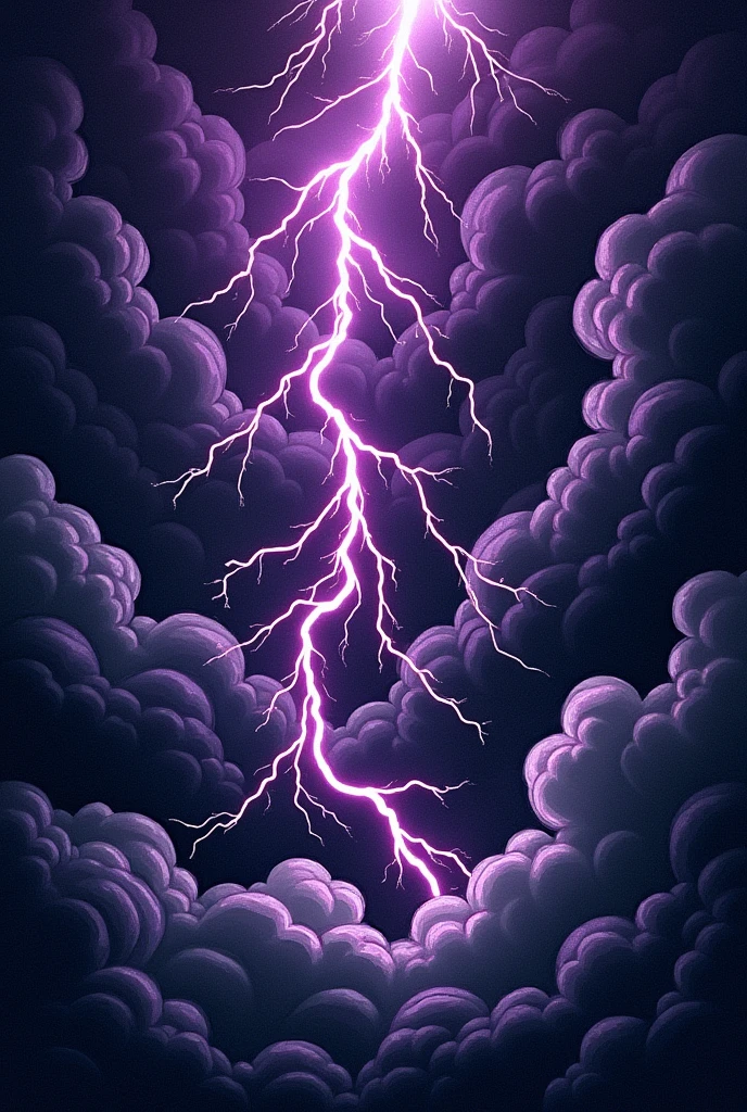 Create a pattern with a black background, where gray clouds mix with thick purple lightning around with lots of comic book style darkness, highlighting its unique characteristics and dynamic expressions.