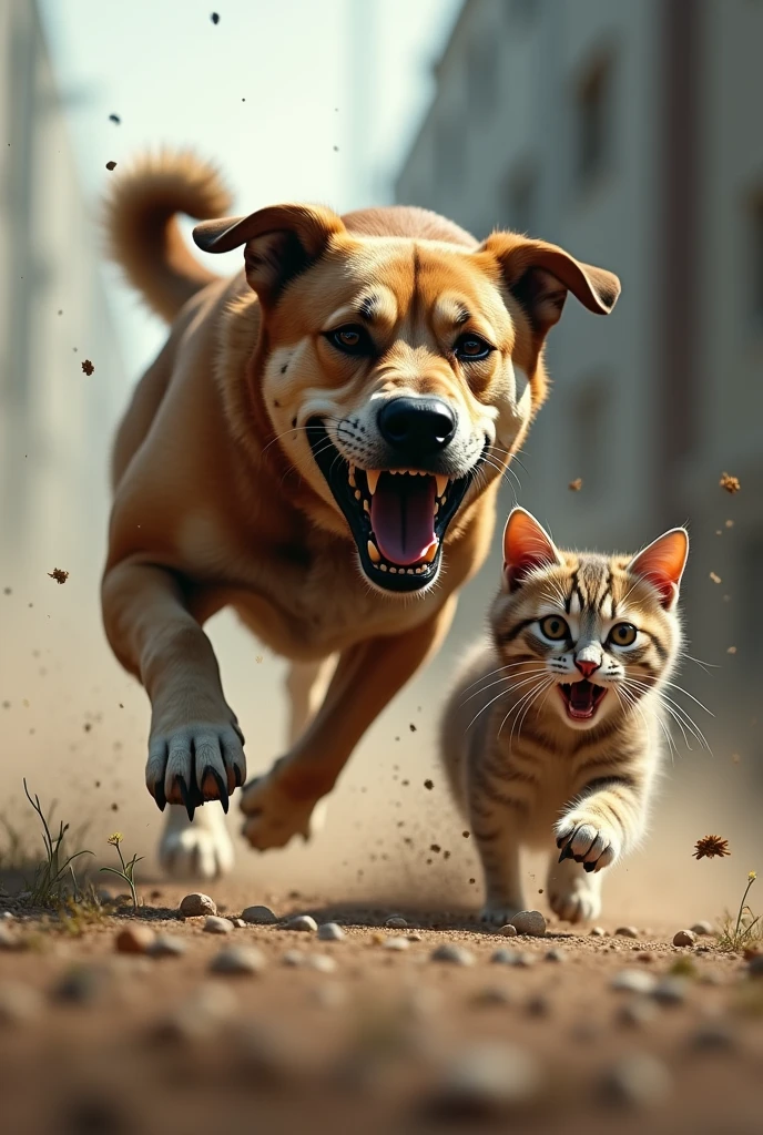Dog run back cat and very fast running on the last seen the dog eat a cat