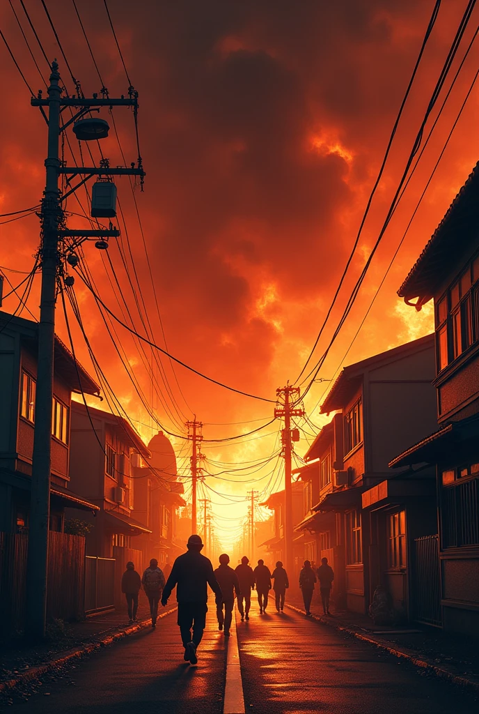 Late-night fire、Home々Burning、Big Fire、Madder sky、Tokyo、Many people fleeing々、