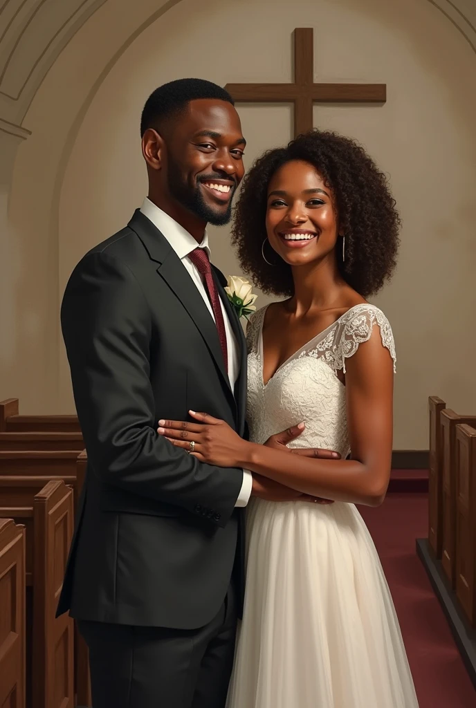 drawing of Two young BLACK Christians who were recently married