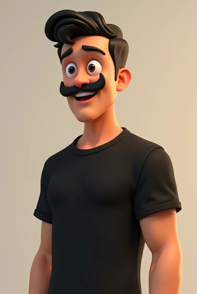 Make a man with a mustache and a black t-shirt in animation