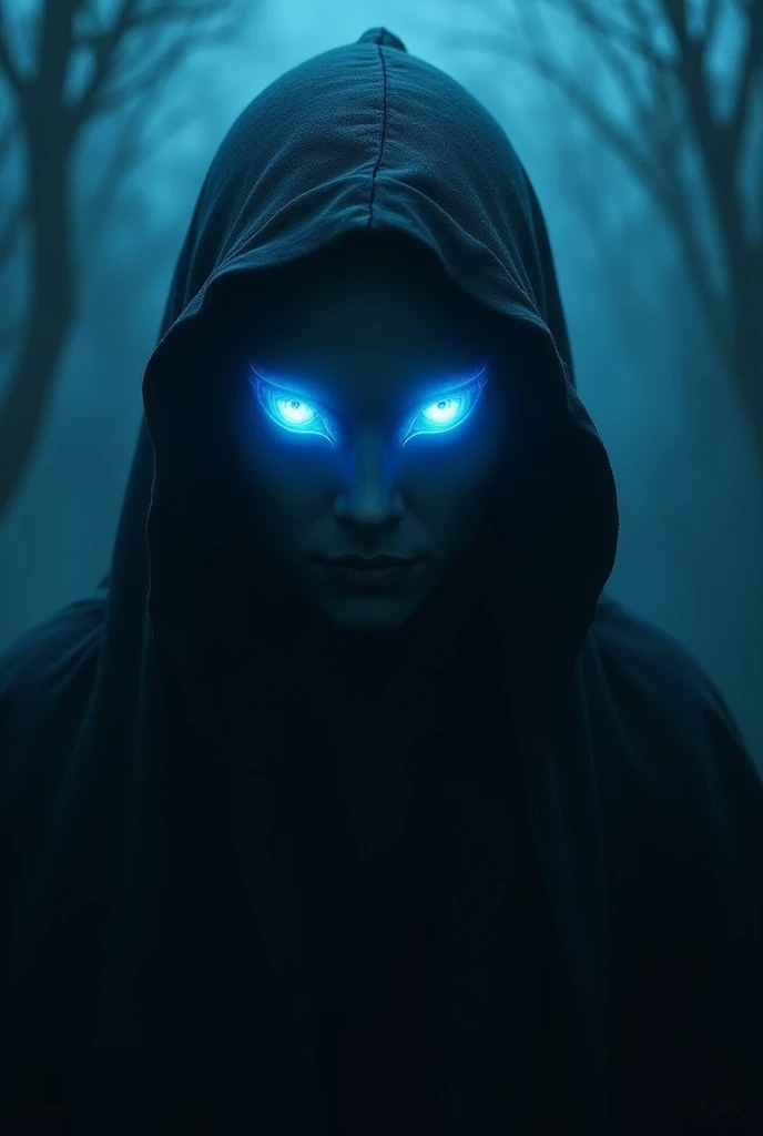 Blue glowing eyes in shadow