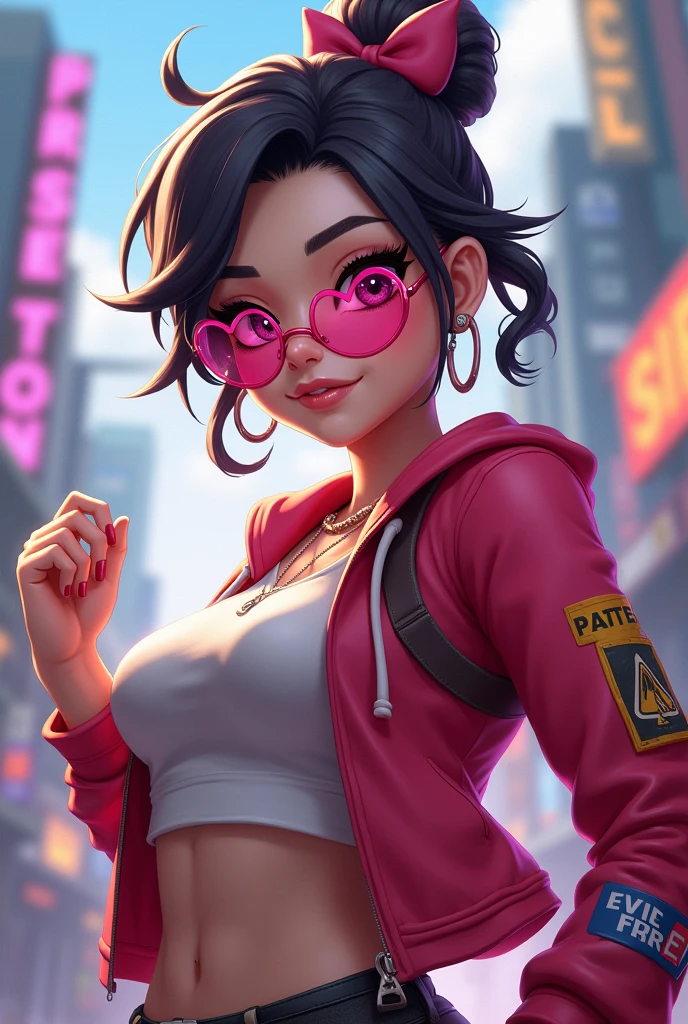 Free fire female character with heart glasses