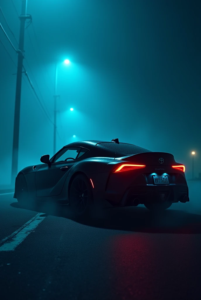Supra mk4 in dark night with blue fog effect