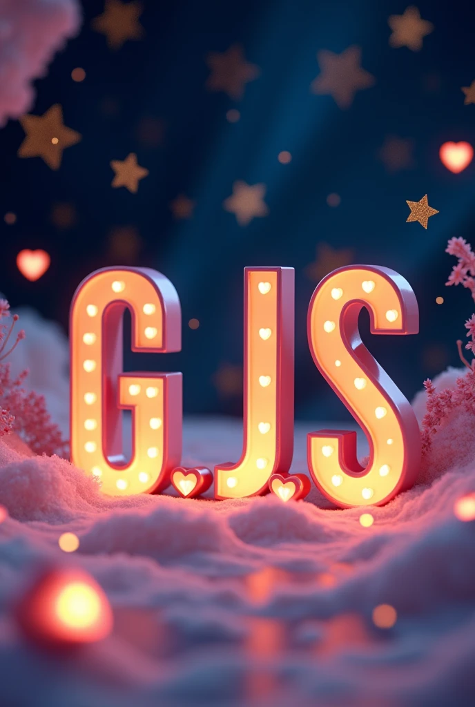 Initials G.J.S in 3d with stars and hearts background