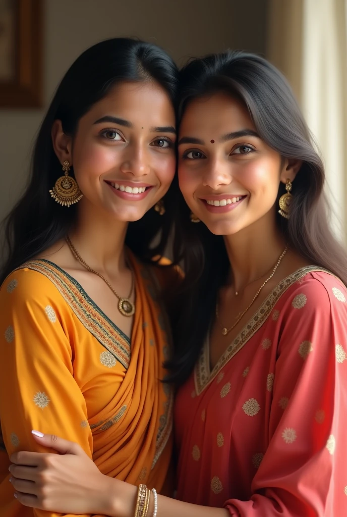 2 Indian, decent girl, smiling, make-up