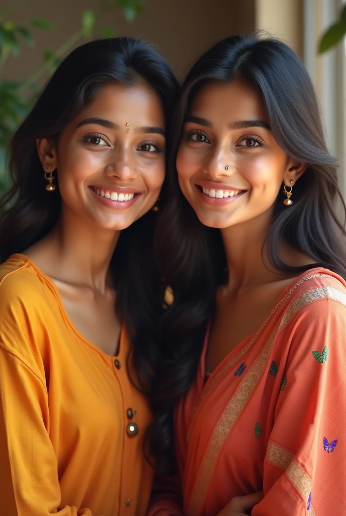 2 Indian, decent girl, smiling, make-up 