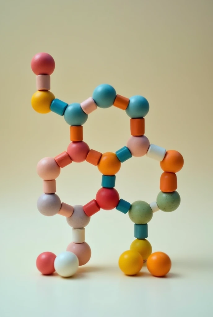 Linear model of ribulose using the formula C5H10O5 with clay balls for school