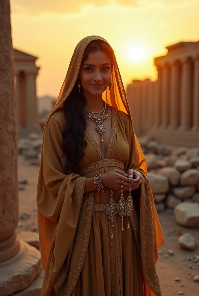 An authentic Iranian young woman sells her jewelry alone for gold at sunset.
And there is also Persepolis that was destroyed